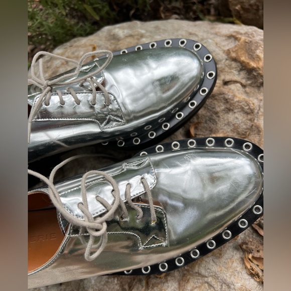 Robert Clergerie RARE 70s Silver Leather Platform Oxfords | sz 38.5 - Picture 4 of 10